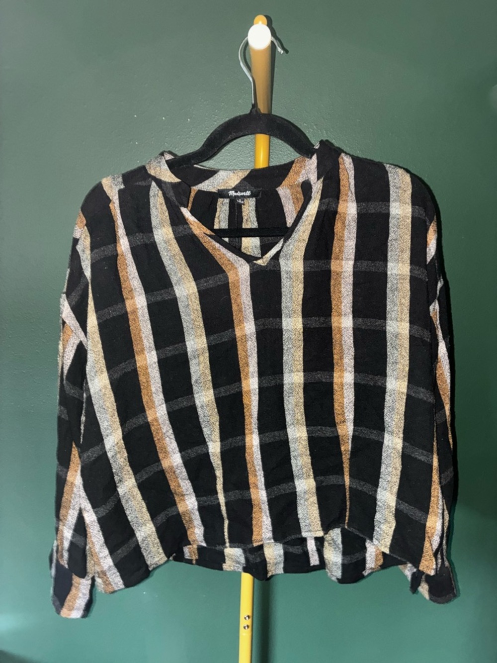 Madewell Black, Tan & Cream Striped V-Neck Tunic